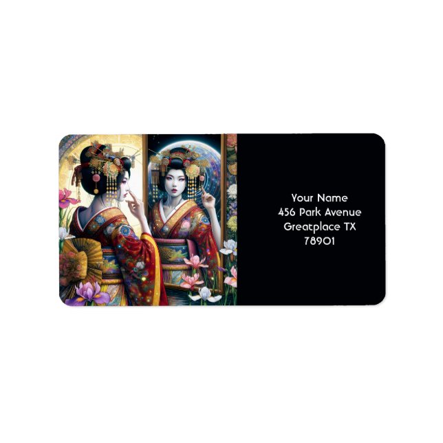 Etiqueta Fantasy Bonita Duas Mulheres Japonesas (Frente)