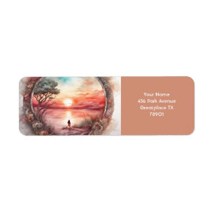 Etiqueta Fantasy - Bonita Vivid Sunset Watercolor Girl