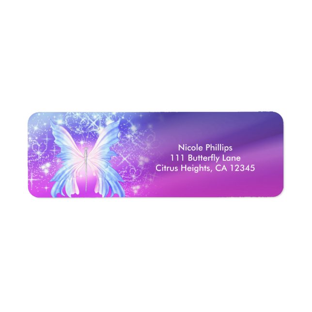 Etiqueta Fantasy Butterfly Pink & Purple Sparkle (Frente)