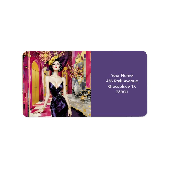 Etiqueta Fantasy Cute Art Deco Lady (Frente)