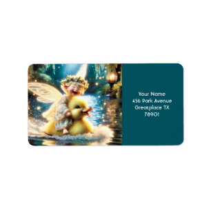 Etiqueta Fantasy Cute Baby Duck Lake