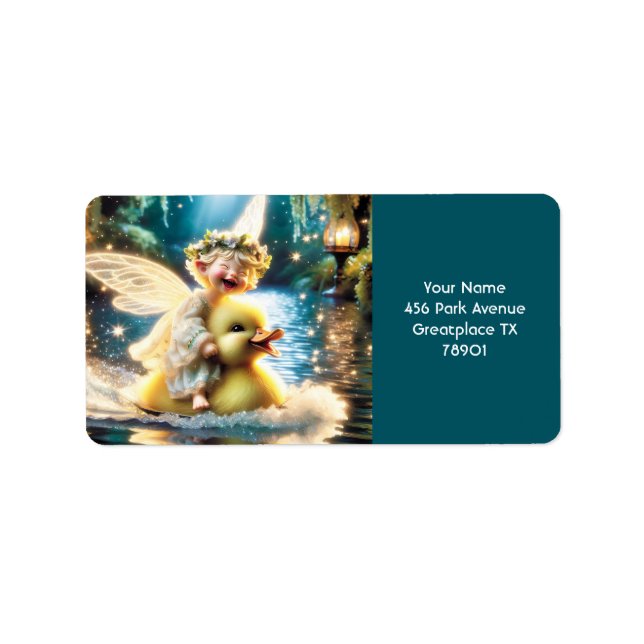 Etiqueta Fantasy Cute Baby Duck Lake (Frente)