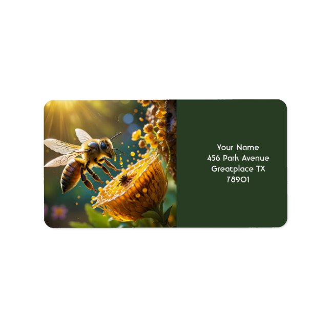 Etiqueta Fantasy Cute Bee Flowers Sun (Frente)