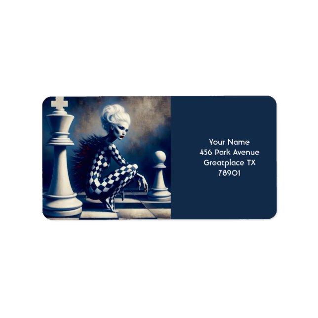 Etiqueta Fantasy Cute Black White Lady (Frente)