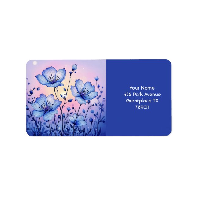 Etiqueta Fantasy Cute Blue Flowers Field (Frente)