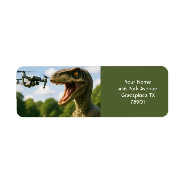 Etiqueta Fantasy Cute Dinossaur Drone Forest (Frente)
