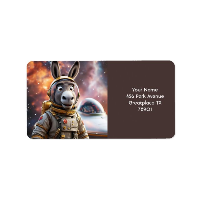 Etiqueta Fantasy Cute Donkey Astronauta Space (Frente)