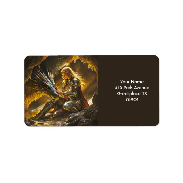 Etiqueta Fantasy Cute Dragon Female Warrior (Frente)