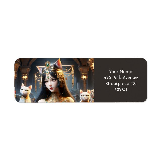 Etiqueta Fantasy Cute Egypt Cat Goddese (Frente)