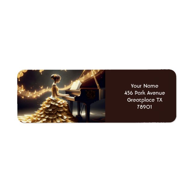 Etiqueta Fantasy Cute Girl Tocando Piano (Frente)