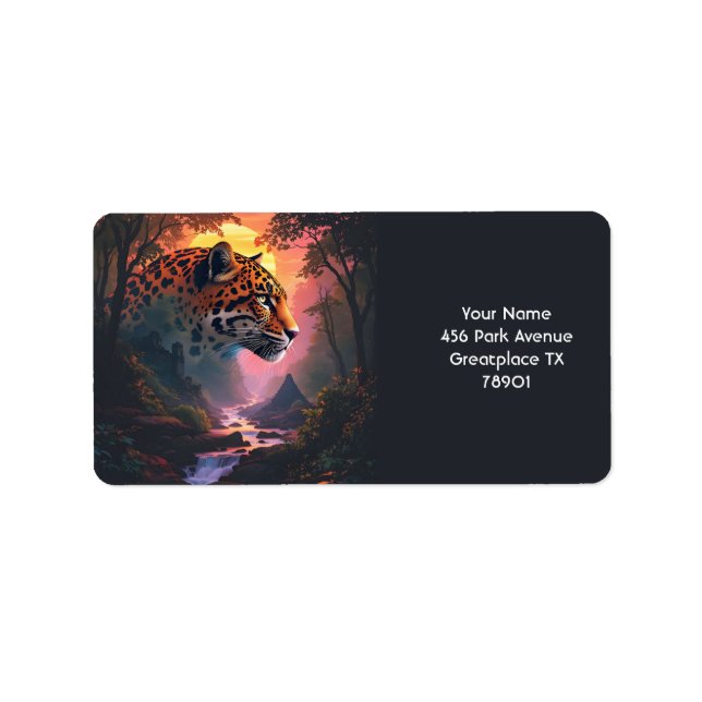 Etiqueta Fantasy Cute Leopard At Sunset (Frente)