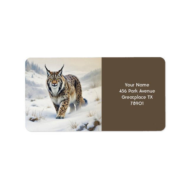 Etiqueta Fantasy Cute Lynx Winter Snow (Frente)