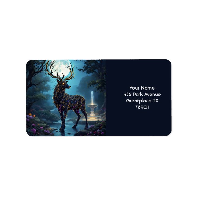 Etiqueta Fantasy Cute Moon Deer Night (Frente)