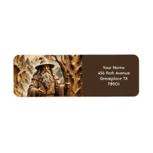 Etiqueta Fantasy Cute Old Wizard Wood