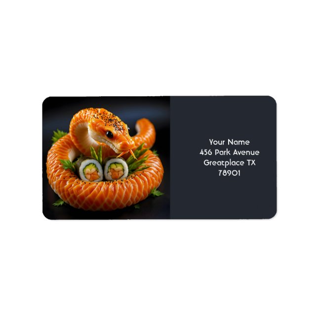 Etiqueta Fantasy Cute Orange Cobra Sushi (Frente)