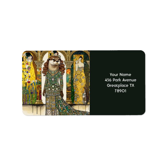 Etiqueta Fantasy Cute Otter Art Deco (Frente)