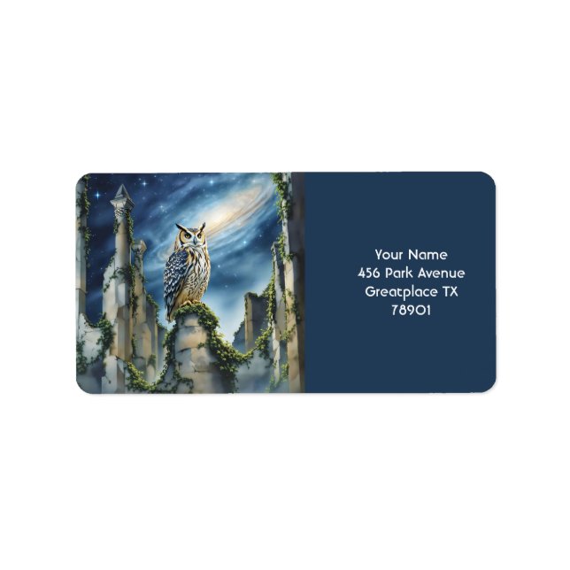 Etiqueta Fantasy Cute Owl Old Ruins (Frente)
