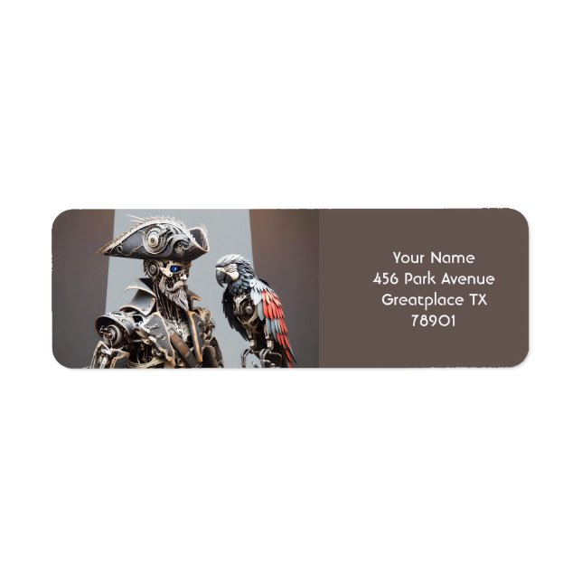 Etiqueta Fantasy Cute Parrot Cyborg Pirate (Frente)