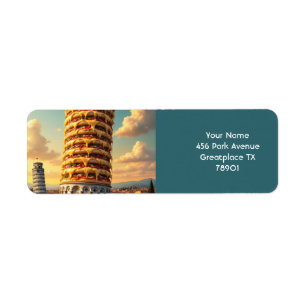 Etiqueta Fantasy Cute Pisa Tower Pizza