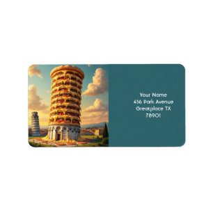 Etiqueta Fantasy Cute Pisa Tower Pizza