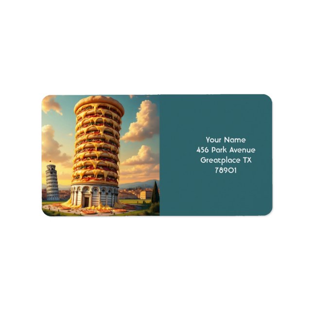 Etiqueta Fantasy Cute Pisa Tower Pizza (Frente)