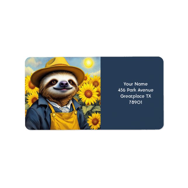 Etiqueta Fantasy Cute Sloth Van Gogh (Frente)