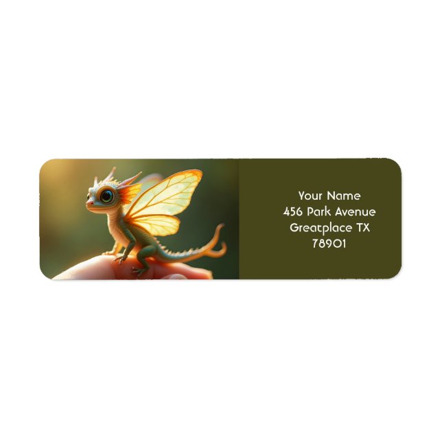 Etiqueta Fantasy Cute Tiny Baby Dragon (Frente)