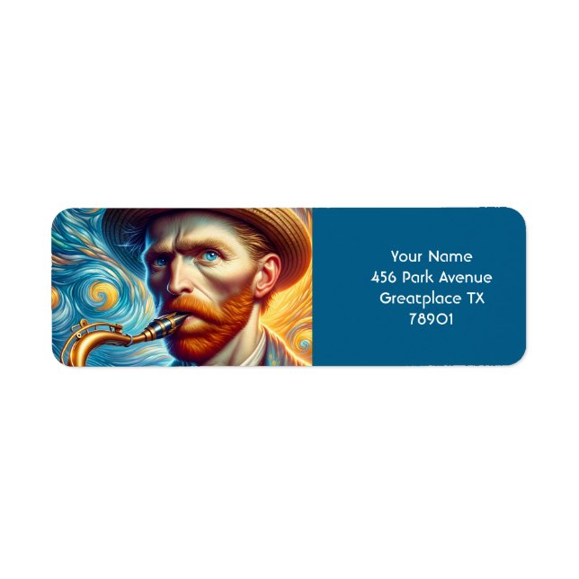 Etiqueta Fantasy Cute Van Gogh Saxofone (Frente)