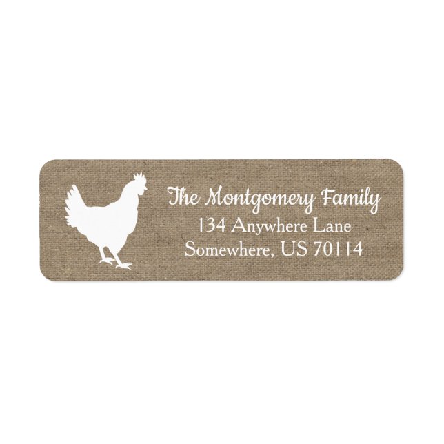 Etiqueta Farmhouse White Chicken Silhouette & Faux Burlap (Frente)