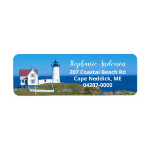 Etiqueta Farol de Maine Nubble do Oceano Azul Viagens vinta