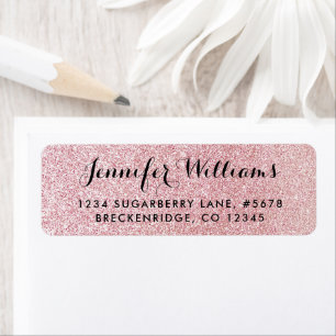 Etiqueta Faux Pink Glitter Look Return Address Label