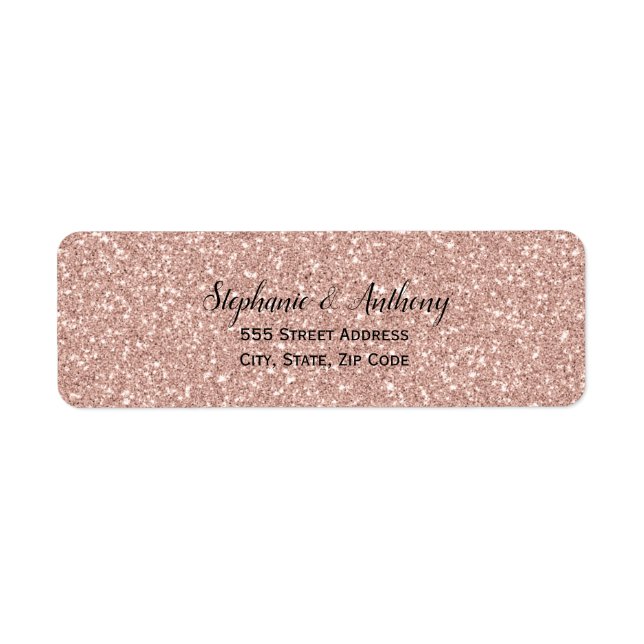 Etiqueta Faux Rosa Dourado Glitter Wedding (Frente)