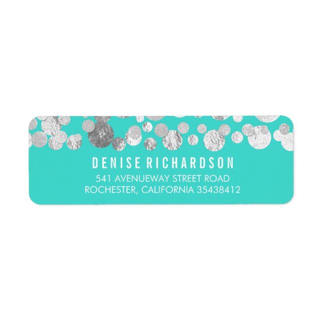Etiqueta Faux Silver Foil Confetti Teal (Frente)
