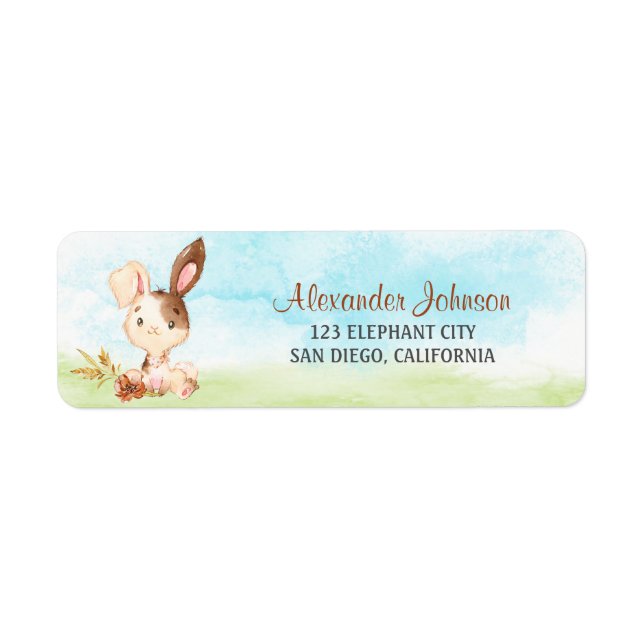 Etiqueta Fazenda de Chá de fraldas de coelho com aquarela (Frente)