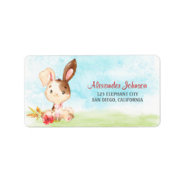 Etiqueta Fazenda de Chá de fraldas de coelho com aquarela