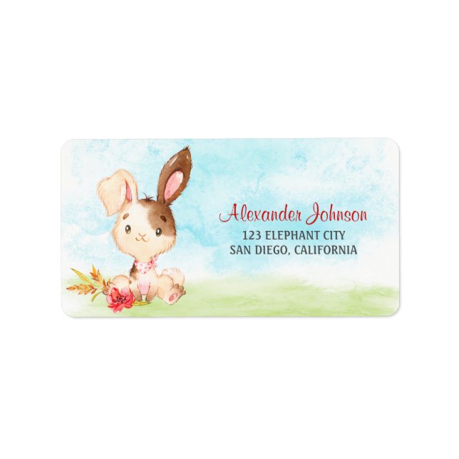 Etiqueta Fazenda de Chá de fraldas de coelho com aquarela (Frente)