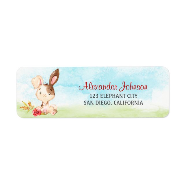 Etiqueta Fazenda de Chá de fraldas de coelho com aquarela (Frente)
