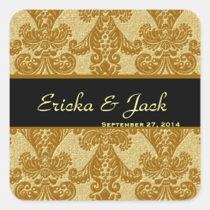 Etiqueta Feathery DOURADO do quadrado do casamento