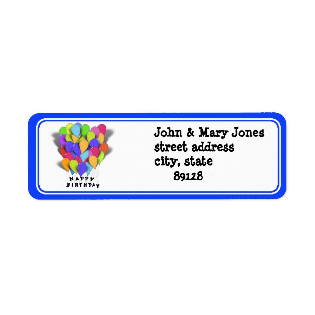 Etiqueta Feliz Aniversário dos Balões (Blue Trim) (Frente)