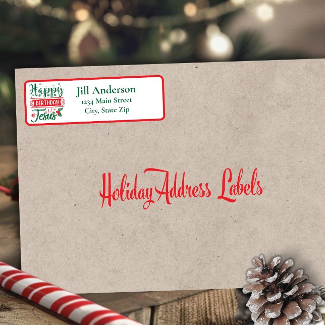 Etiqueta Feliz Aniversário Jesus Endereço de Regresso de Na (Happy Birthday Jesus Christmas Return Address Label)