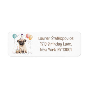 Etiqueta Feliz Aniversário Pug Cachorro