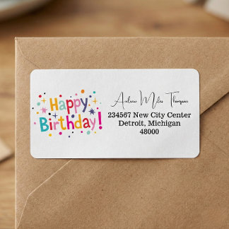 Etiqueta Feliz Aniversário, Retro Return Address White