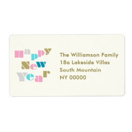 Etiqueta Feliz Ano Novo Pastel Groovy Retro Personalizado