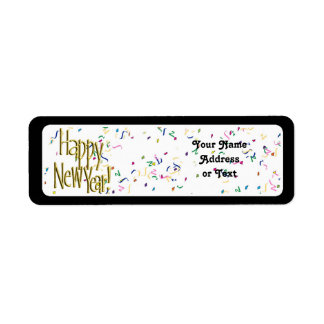 Etiqueta Feliz ano novo - Texto Dourado sobre Confetti Bran