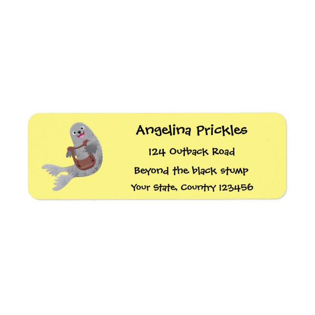 Etiqueta Feliz desenho animado do selo harp (Frente)