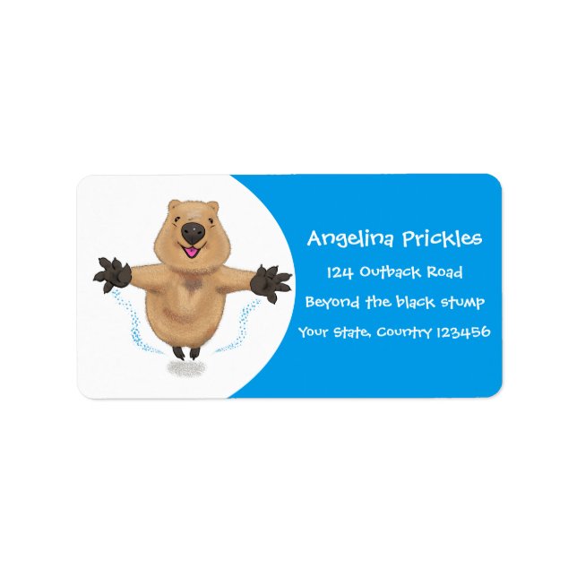 Etiqueta Feliz design de desenho de quokka (Frente)