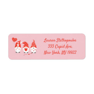 Etiqueta Feliz Dia dos Namorados Gnomos Vermelho Rosa