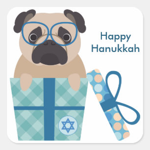 Etiqueta feliz do Pug de Hanukkah