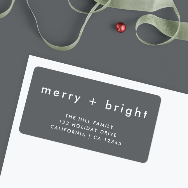 Etiqueta Feliz e Brilho | Endereço de devolução da Cinza Na (Personalize your envelopes with this stylish merry and bright label)