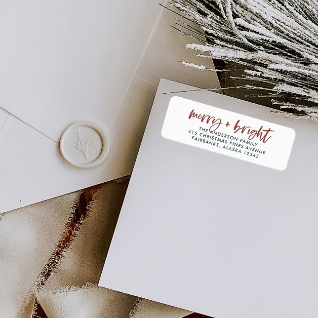 Etiqueta Feliz e Brilho | Manuscrito Casual Boho Natal (Trendy and boho Christmas return address labels)